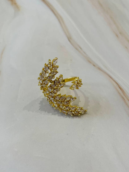 Anello foglia con strass